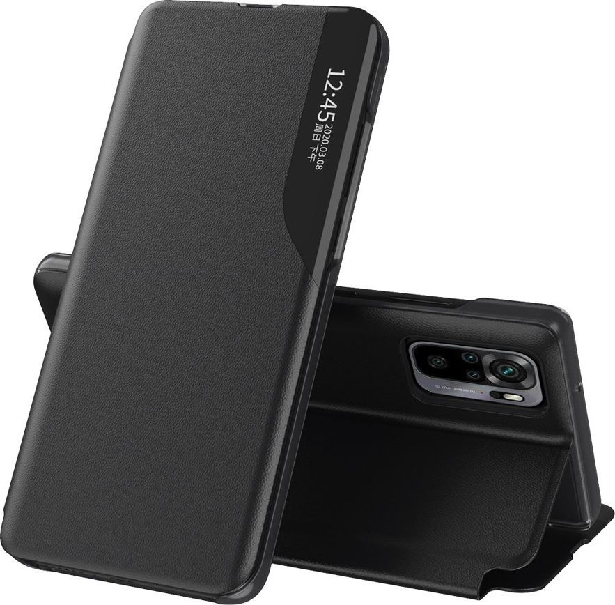 Hurtel Eco Leather View Case elegancki futerał etui z klapką i funkcją podstawki Xiaomi Redmi Note 10 / Redmi Note 10S czarny 1