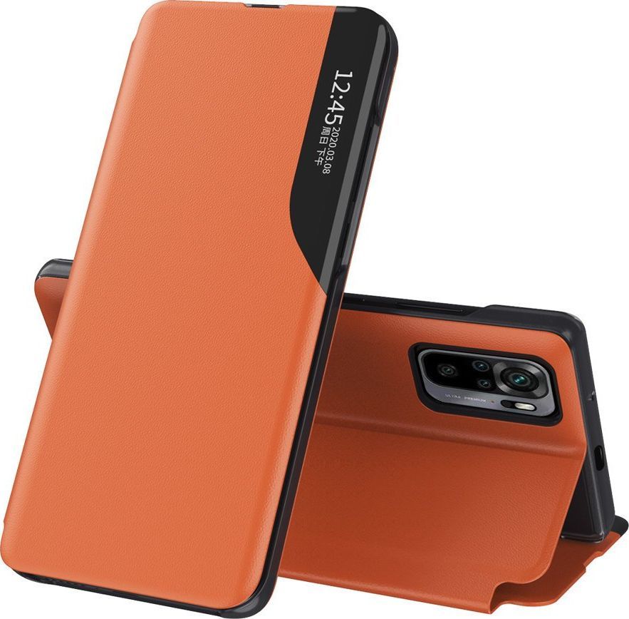 Hurtel Eco Leather View Case elegancki futerał etui z klapką i funkcją podstawki Xiaomi Redmi Note 10 / Redmi Note 10S pomarańczowy 1