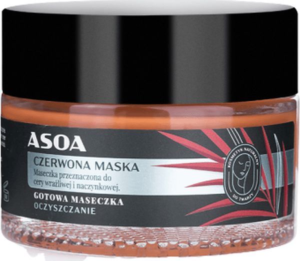Asoa Maseczka do cery wrażliwej i naczyniowej - Czerwona glinka i olej marula, 50 ml 1
