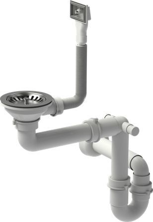 Syfon Quadron Odpływ zatyczkowy 3 1/2" z syfonem 1-komorowy stal szlachetna (STAL-pionowy), save space 1