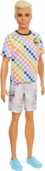 Lalka Barbie Mattel Fashionistas - Ken, T-shirt kolorowa kratka (DWK44 GRB90) 1