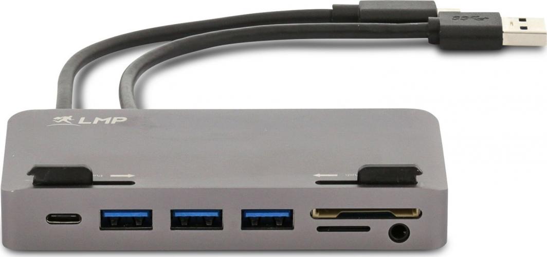 HUB USB LMP Słuchawkowe 1x SD 1x USB-C 1x microSD  + 3x USB-A 3.0 (LMP-USBC-ATT-HUB-SG) 1