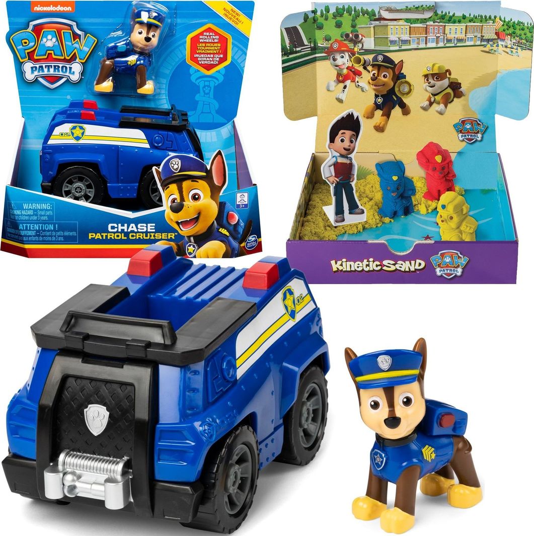Figurka Spin Master Psi Patrol - Chase + radiowóz policyjny i zestaw piasku kinetycznego Kinetic Sand (20114321; 20073348) 1