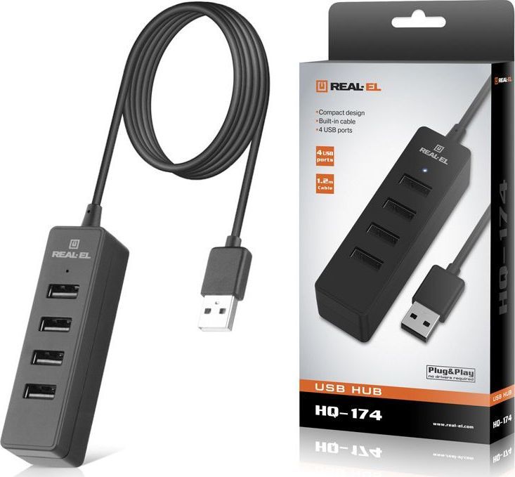 HUB USB Real-El 4x USB-A 2.0 1