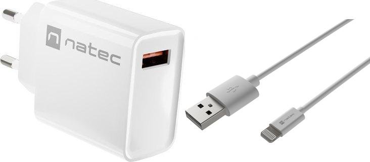 Ładowarka Natec Ribera 1x USB-A 3 A (NUC-2057) + Kabel USB-A - Lightning 1 m Biały 1