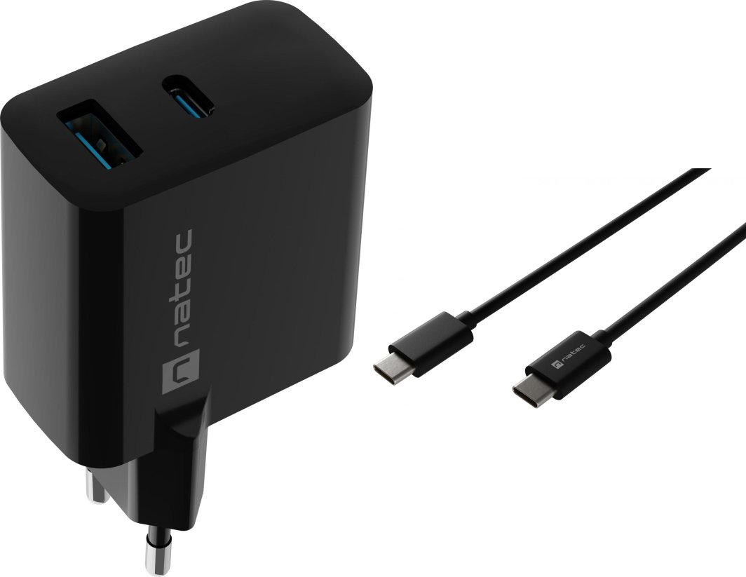 Ładowarka Natec Ribera 1x USB-A 1x USB-C 3 A (NUC-2143) + Kabel USB-C - USB-C 1 m Czarny 1