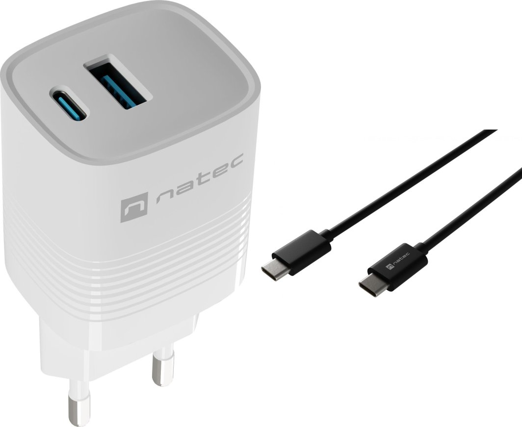Ładowarka Natec Ribera 1x USB-A 1x USB-C 3 A (NUC-2140) + Kabel USB-C - USB-C 2 m Czarny 1
