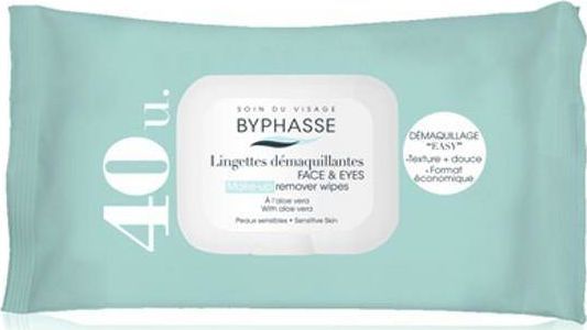 Byphasse Face & Eyes Remover Wipes chusteczki do demakijażu z aloesem dla skóry wrażliwej 40szt 1