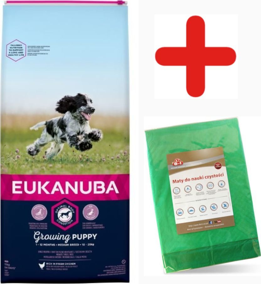 EUKANUBA EUKANUBA Puppy&Junior Medium Breed 15kg + MATA 8in1 GRATIS 1
