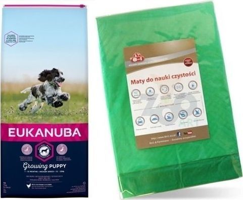 EUKANUBA EUKANUBA Puppy&Junior Medium Breed 15kg + Mata do nauki czystości 8in1 GRATIS 1