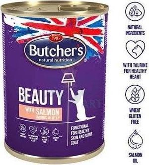 Butcher’s BUTCHER'S Functional Cat Beauty z łososiem kawałki w galarecie 24x400g puszka (Kot) 1