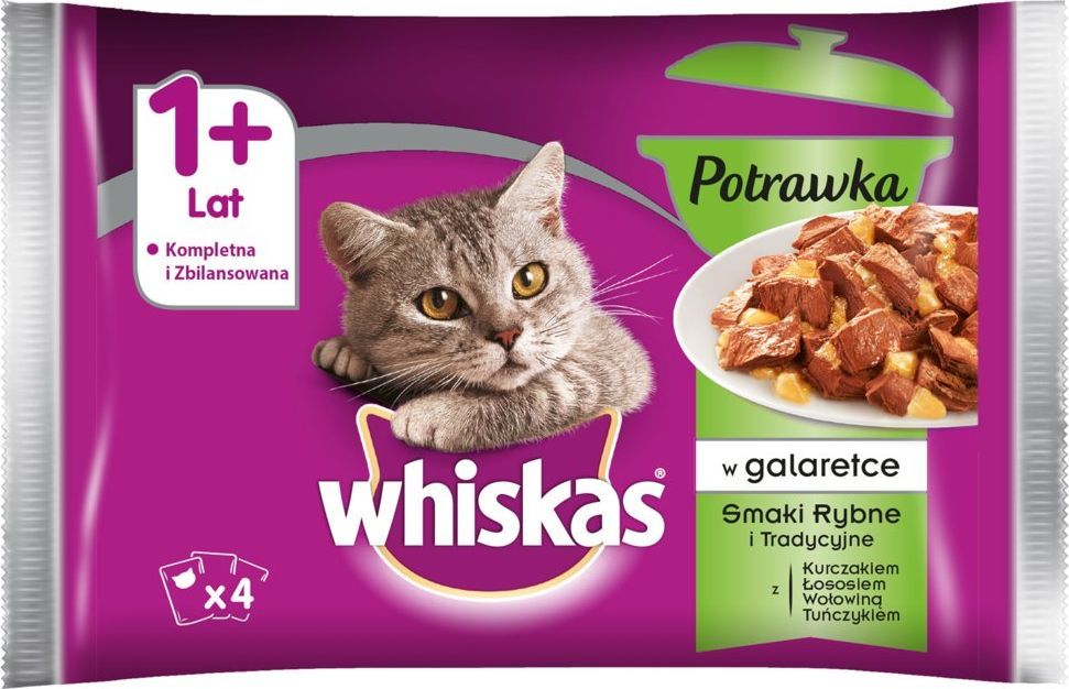 Whiskas Whiskas 1+ Potrawka Smaki Rybne i Tradycyjne w Galaretce 4x85g 1