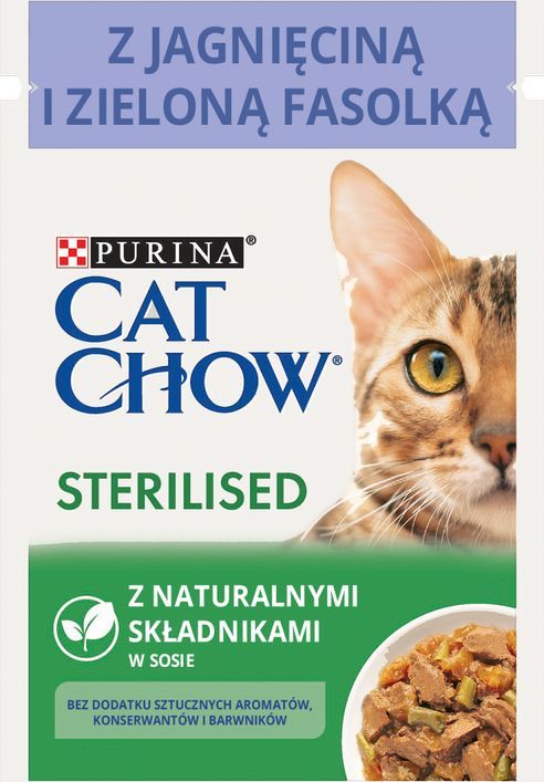 Purina CAT CHOW Sterilised Karma z jagnięciną i zieloną fasolką w sosie 85g 1