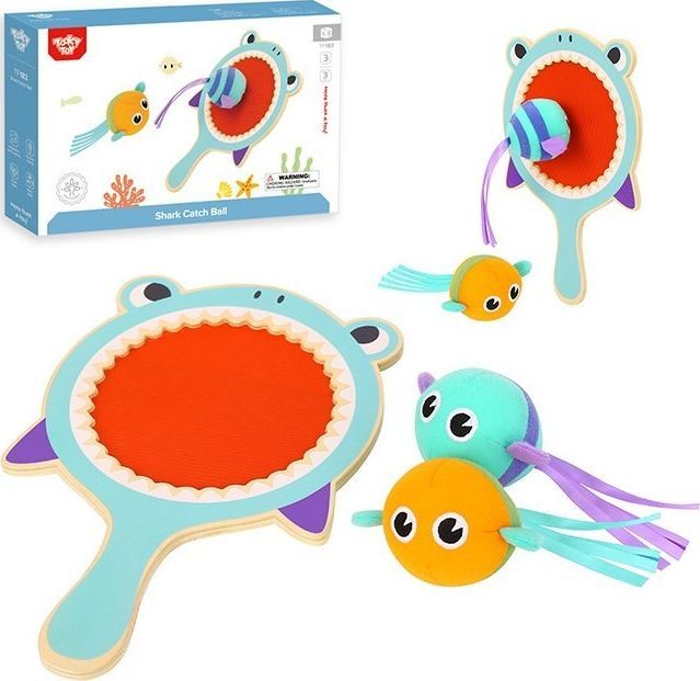 Tooky Toy Tooky Toy Gra Zręcznościowa dla Dzieci Drewniana Paletka Rekin + 2 Rybki na Rzep do Łapania 1