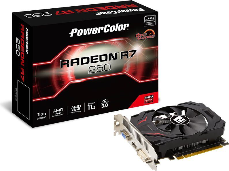 Karta graficzna Power Color Radeon R7 250 1GB GDDR5 (128 bit) DVI, HDMI, D-Sub, BOX (AXR7 250 1GBD5-HV4E/OC) 1