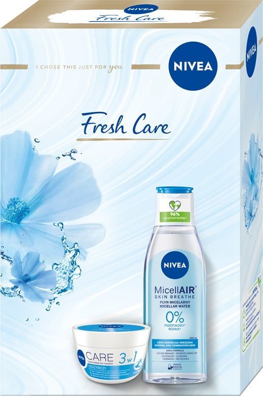 Nivea Fresh Care zestaw lekki krem do twarzy 3w1 100ml + pielęgnujący płyn micelarny do cery normalnej i m 1
