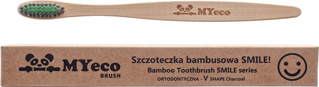 MYECOBRUSH SZCZOTECZKA DO ZĘBÓW BAMBUSOWA ORTODONTYCZNA Z WĘGLEM AKTYWNYM ZIELONO-CZARNA MIĘKKA - MYECOBRUSH 1