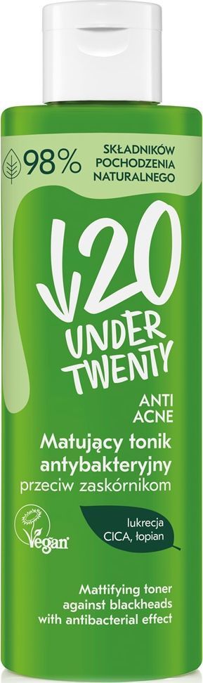 Under Twenty Anti Acne matujący tonik antybakteryjny przeciw zaskórnikom 200ml 1