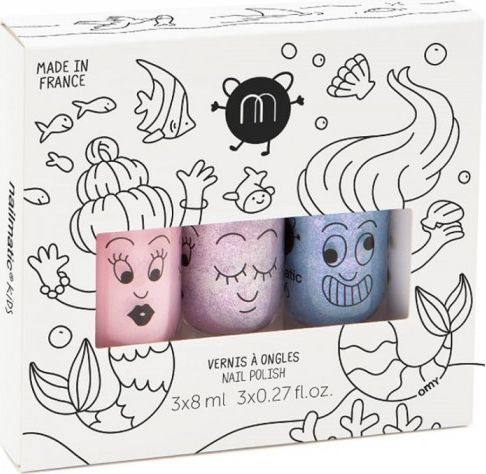 Nailmatic Nailmatic Kids Mermaid A zestaw lakierów do paznokci Bella 8ml + Elliot 8ml + Merlin 8ml 1