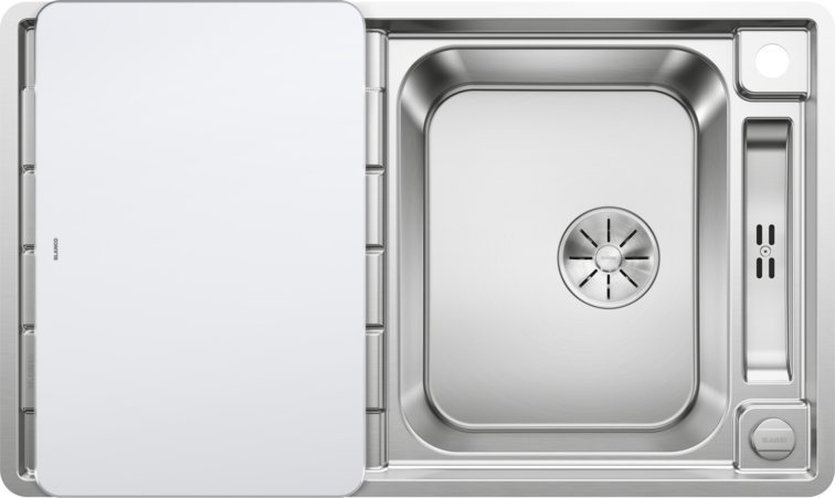 Zlewozmywak Blanco AXIS III 45 S-IF stal polerowana z korkiem automatycznym InFino, deska szkło białe (522102) 1