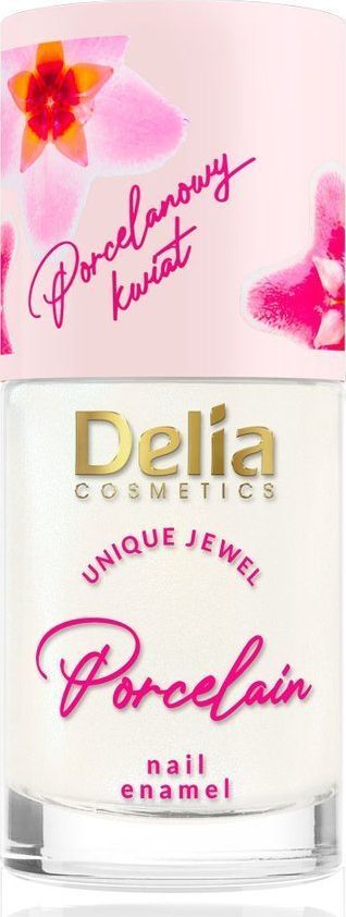Delia Delia Cosmetics Porcelain Lakier do paznokci 2w1 z kwiatem porcelany nr 1 biały 11ml 1