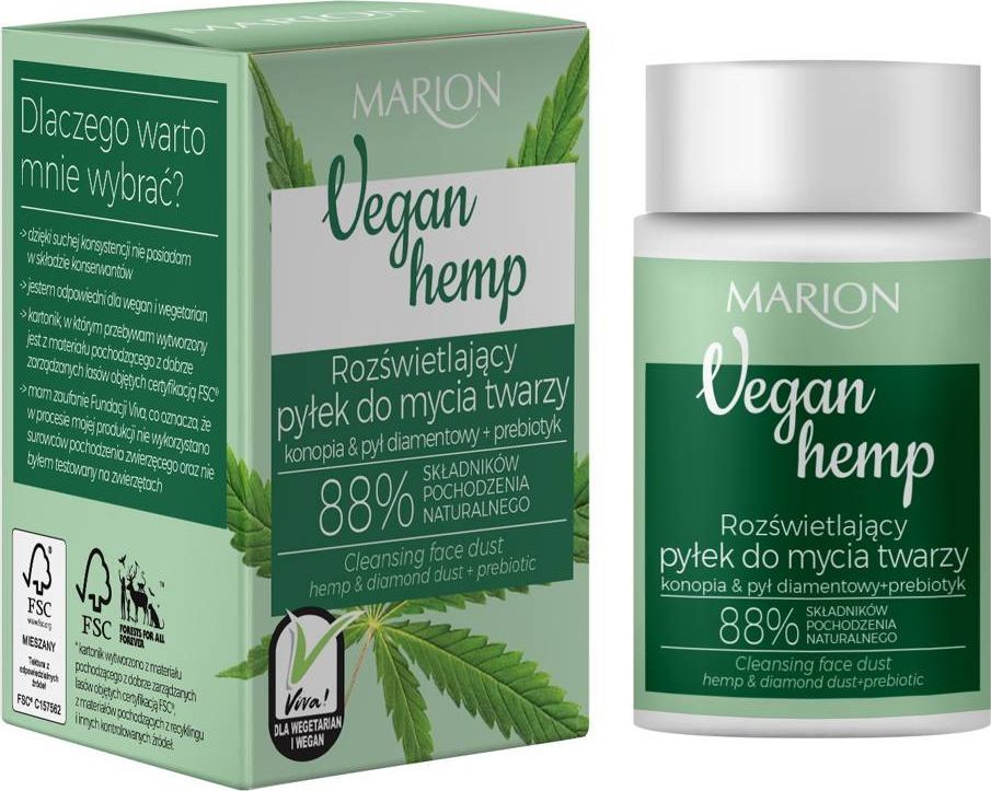 Marion Vegan Hemp Rozświetlający Pyłek do mycia twarzy Konopia&Pył diamentowy+Prebiotyk 30g 1