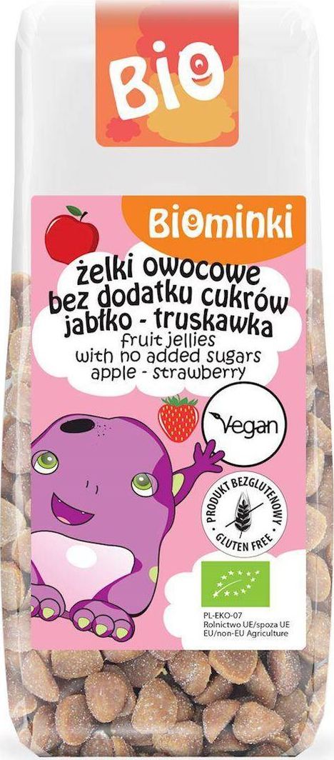 Biominki ŻELKI OWOCOWE BEZ DODATKU CUKRÓW JABŁKO - TRUSKAWKA BIO 75 g - BIOMINKI 1