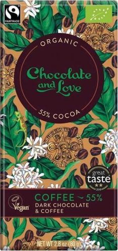 CHOCOLATE AND LOVE CZEKOLADA SZWAJCARSKA GORZKA Z KAWĄ FAIR TRADE BIO 80 g - CHOCOLATE AND LOVE 1