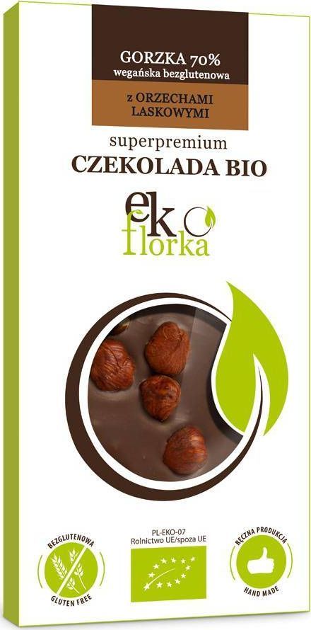EKOFLORKA CZEKOLADA PREMIUM GORZKA Z ORZECHAMI LASKOWYMI BEZGLUTENOWA BIO 85 g - EKOFLORKA 1