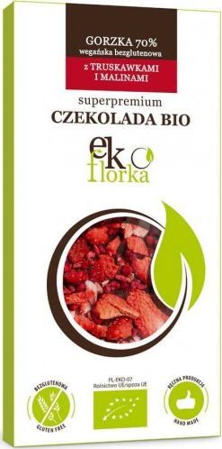 EKOFLORKA CZEKOLADA PREMIUM GORZKA Z TRUSKAWKAMI I MALINAMI BEZGLUTENOWA BIO 85 g - EKOFLORKA 1