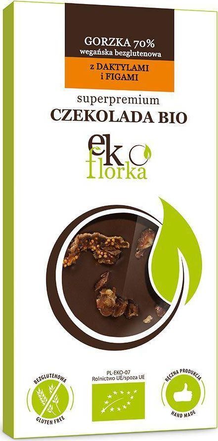 EKOFLORKA CZEKOLADA PREMIUM GORZKA Z DAKTYLAMI I FIGAMI BEZGLUTENOWA BIO 85 g - EKOFLORKA 1