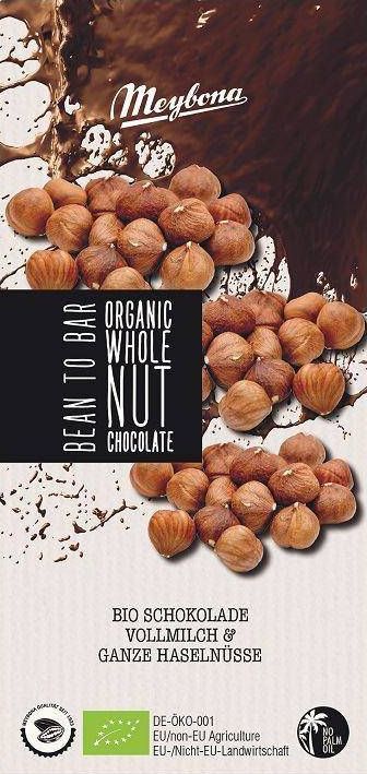 MEYBONA CZEKOLADA MLECZNA Z CAŁYMI ORZECHAMI LASKOWYMI BIO 100 g - MEYBONA 1