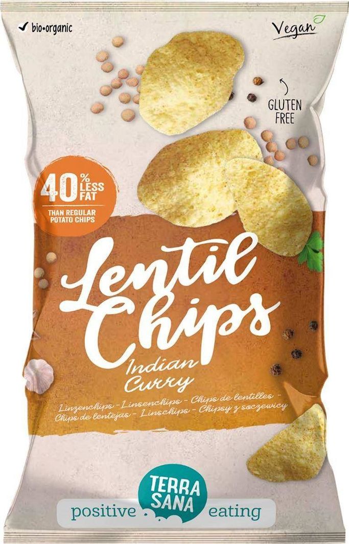 Terrasana CHIPSY Z SOCZEWICY O SMAKU INDYJSKIEJ PRZYPRAWY CURRY BEZGLUTENOWE BIO 75 g - TERRASANA 1