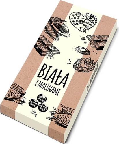 WEGAŃSKIE SERCE Czekolada biała z malinami 100 g Wegańskie serce 1