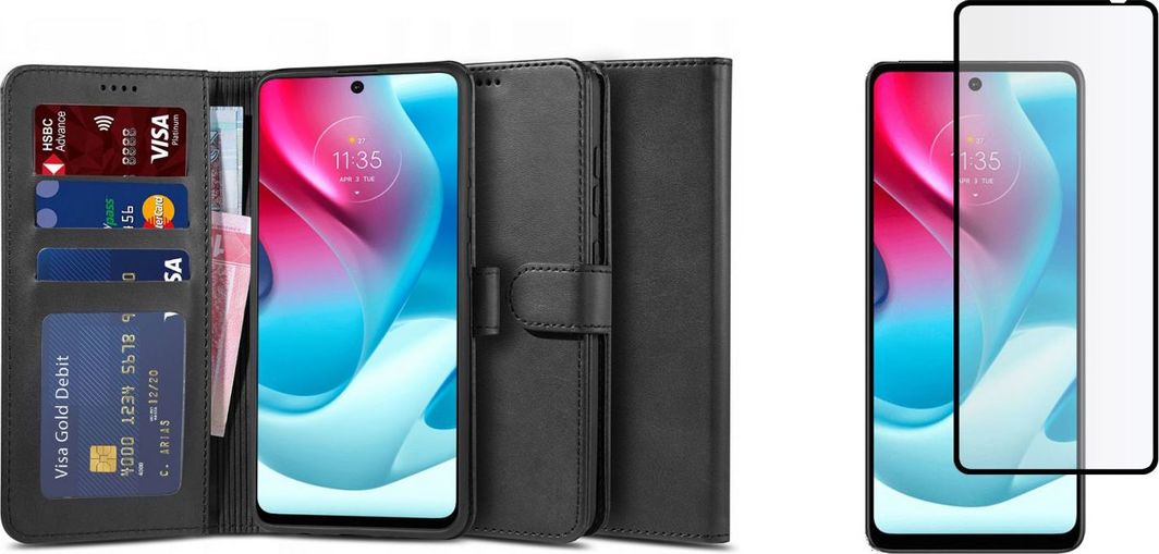 Braders Etui Portfel Wallet 2 + Szkło do Motorola Moto G60S 1