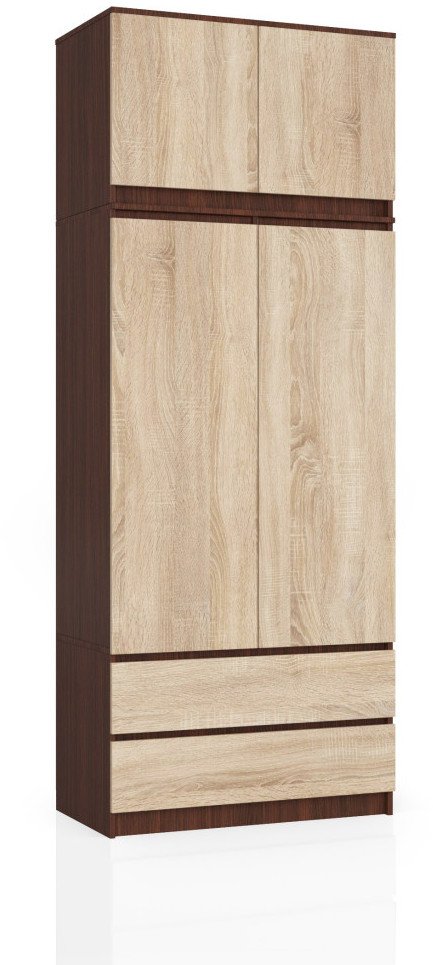 Fabryka Mebli Akord SZAFA Z NADSTAWKĄ S 90 cm 2 DRZWI 2 SZUFLADY WENGE / SONOMA 1