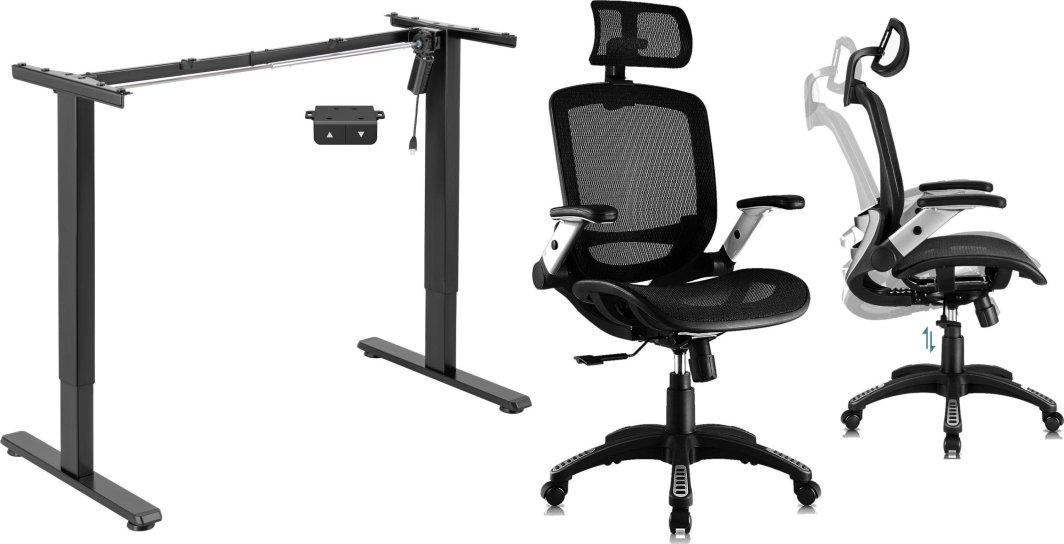 Mozos Mozos EDF-ECO-BK - stelaż do biurka czarny z elektryczną regulacją wysokości + Krzesło biurowe Ergo-C Czarne 1