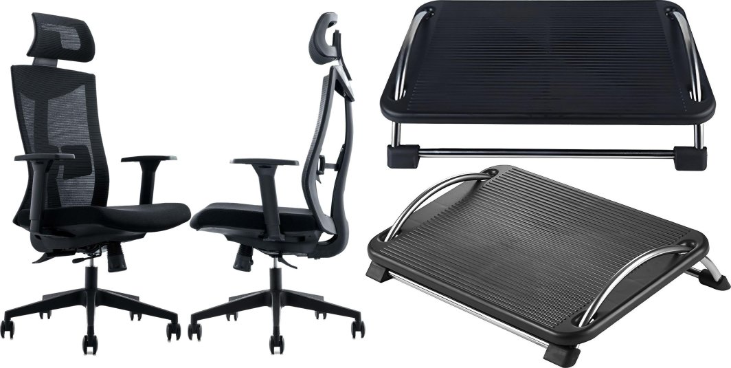 Krzesło biurowe Mozos Krzesło biurowe Mozos Ergo-F Czarne + Podnóżek biurowy FS1 1