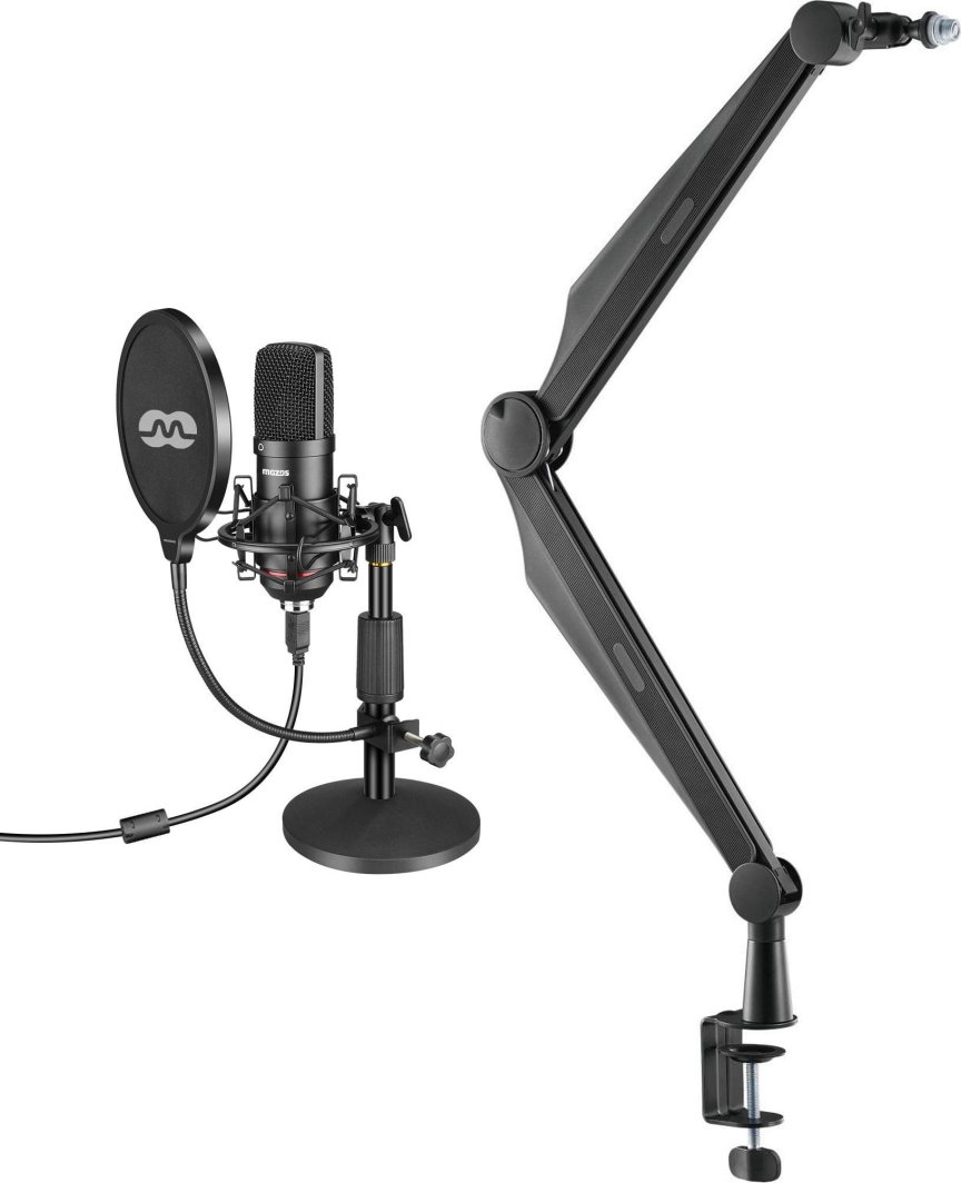 Mikrofon Mozos Mikrofon Mozos USB MKIT-900PRO Gamer + Ramię statyw mikrofonowy czarny 80 cm SB41 1