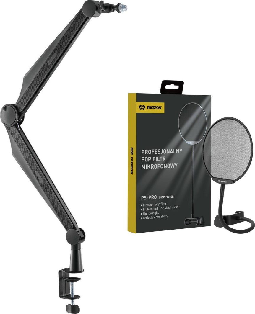 Mozos Mozos Ramię statyw mikrofonowy czarny 80 cm SB41 + Popfiltr mikrofonowy PS-PRO 1