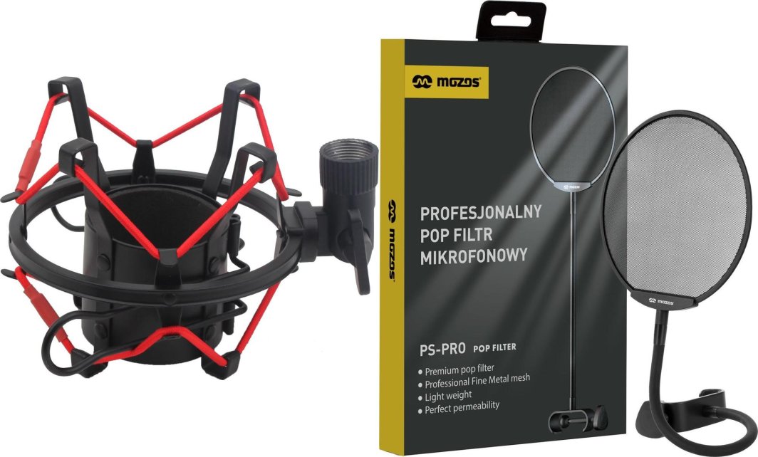 Mozos Mozos Kosz antywibracyjny 48-54MM (SHM2-RED) + Popfiltr mikrofonowy PS-PRO 1