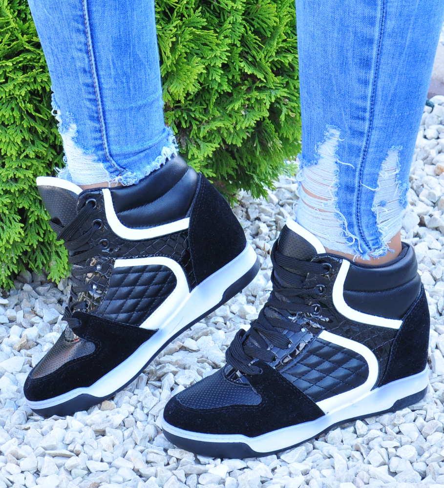 Pantofelek24 Czarne trampki sneakersy na koturnie /G13-3 9324 S2/ Czarne 37 1