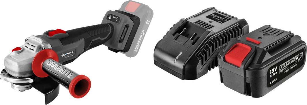 Szlifierka Graphite Szlifierka kątowa 125mm bezszczotkowa Energy+ 58GE142 + akumulator 4 Ah z ładowarką 58GE132 1
