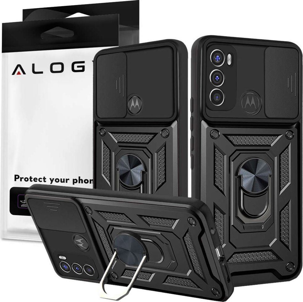Alogy Etui z osłoną aparatu Alogy Camshield Stand Ring do Motorola Moto G50 czarne 1