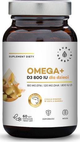 Aura Herbals Omegai dla dzieci kapsułki twistoff Kwasy Omega 3 180 EPA 120 DHA i Witamina D3 800 IU 60 kapsu 1