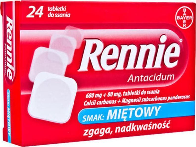 Bayer Rennie Miętowy na zgagę i niestrawność 24 tabletki 1