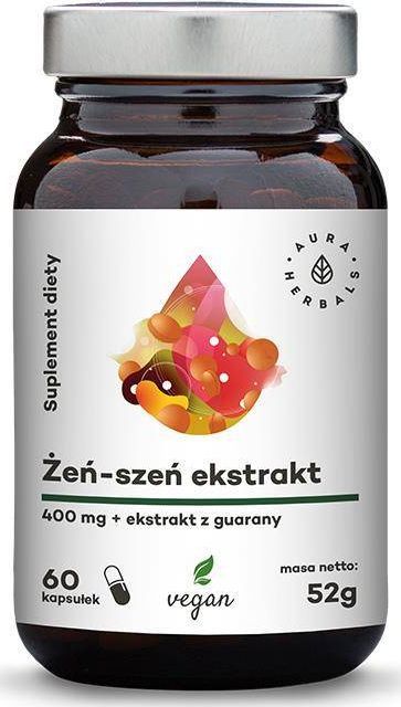 Aura Herbals Żeń-szeń ekstrakt Panax Ginseng 400 mg + ekstrakt z guarany 60 kapsułek 52 g Aura Herbals 1