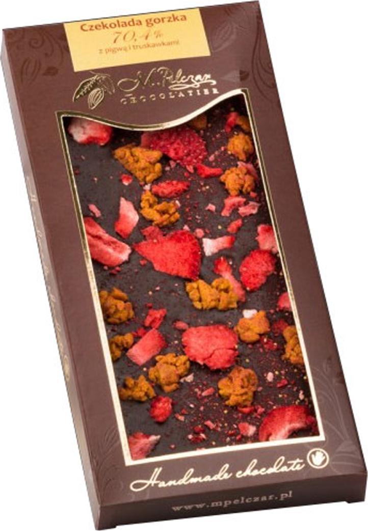 M.Pelczar Chocolatier Czekolada gorzka 70,4% pigwa i truskawka 85 g 1