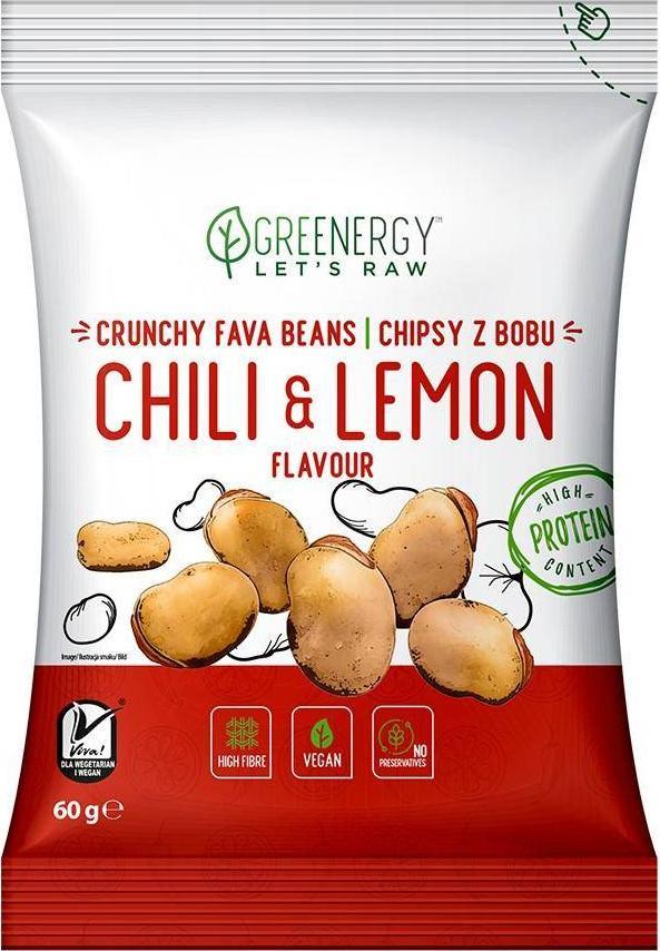 Greenergy Chipsy z bobu o smaku "Chilli z cytryną" Greenergy, 60g 1