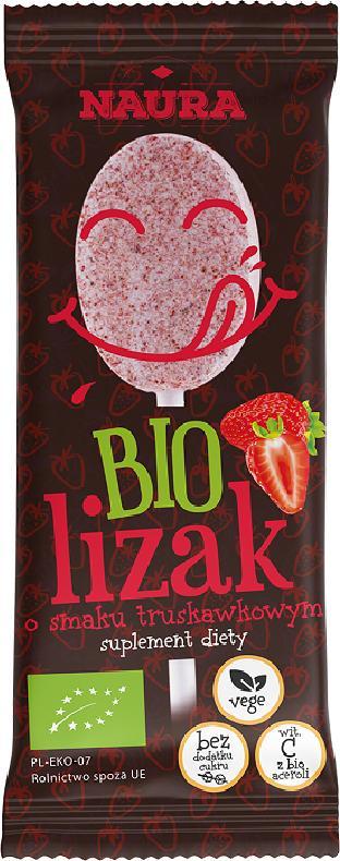 Naura Lizak pudrowy o smaku truskawkowym BIO 6 g 1